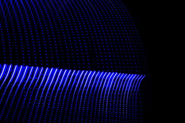 Patterns of colored abstract lines on black background. 3d illustration. Futuristic figure of bright colors.