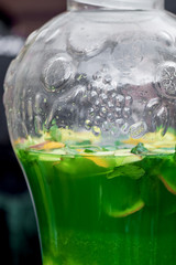 Refreshing lemonade in a steamed-up can.Picnic, catering at the event.