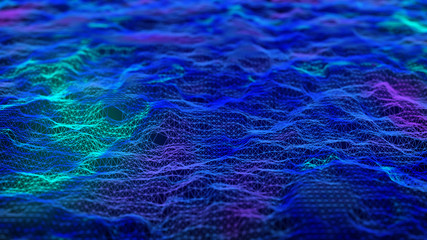Cybernetic futuristic background. Big data visualization. Technological 3D landscape. Abstract grid illustration. 3D rendering.