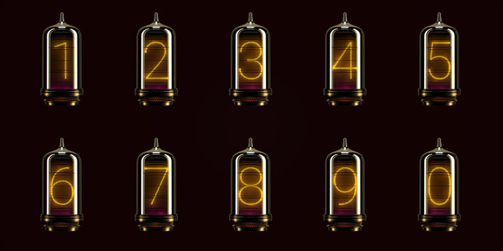 full set of numbers on vintage indicator lights gas lamps. Steampunk Dieselpunk Art Deco 3d Render