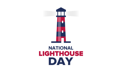 Obraz premium National Lighthouse Day. Holiday, celebrated annual in August 7. Navigational aid for maritime pilots at sea. Design with lighthouse. Poster, greeting card, banner and background. Vector illustration