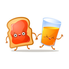 Healthy french toast jam character with fresh juice glass