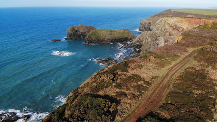 Fototapeta premium Aerial view of Bassets cove, Cornwall, England