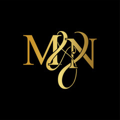 Initial letter M & N MN luxury art vector mark logo, gold color on black background.