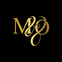 Initial letter M & O MO luxury art vector mark logo, gold color on black background.