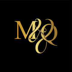 Initial letter M & Q MQ luxury art vector mark logo, gold color on black background.