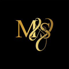 Initial letter M & S MS luxury art vector mark logo, gold color on black background.