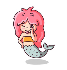 Mermaid making faces, sticking tongue. Kawaii cartoon character. Vector illustration.