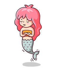 Offended mermaid, arms folded. Kawaii cartoon character. Vector illustration.