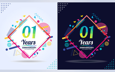 1 years anniversary with modern square design elements, colorful edition, celebration template design.