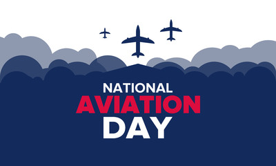 National Aviation Day in United States. Holiday, celebrated annual in August 19. Design with airplane and american flag. Patriotic element. Poster, greeting card, banner and background. Vector illustr