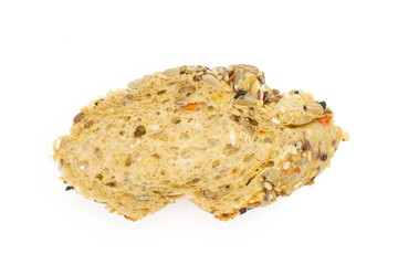 One slice of fresh cereal baguette like a czech map flatlay isolated on white background