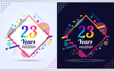 23 years anniversary with modern square design elements, colorful edition, celebration template design