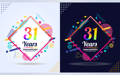 31 years anniversary with modern square design elements, colorful edition, celebration template design