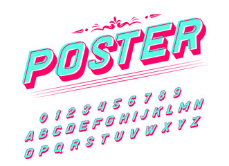 Pop art font for posters. Comic retro alphabet. Vintage Futuristic 80 s typeface, editable and layered. Vector modern chrome letters in disco glitch style for banners.