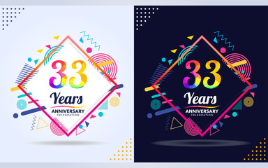33 years anniversary with modern square design elements, colorful edition, celebration template design
