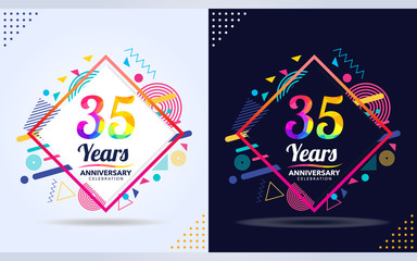 35 years anniversary with modern square design elements, colorful edition, celebration template design - obrazy, fototapety, plakaty