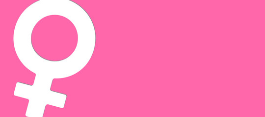 Female feminine gender symbol Venus sign inclined on side of light pink pastel paper cut out...