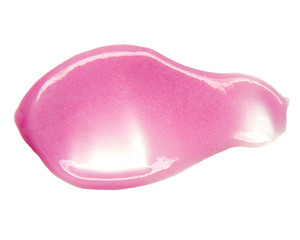 Pink cosmetic cream swipe isolated on white background. Makeup foundation smear. BB, CC, DD cream, lip balm texture