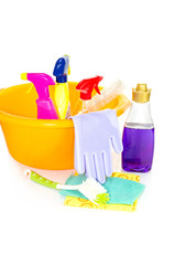 Detergents for home cleaning on a white background