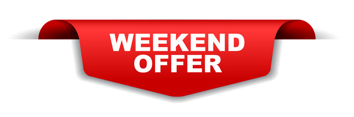 red vector banner weekend offer - obrazy, fototapety, plakaty