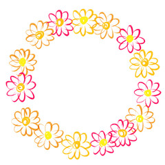 ガーベラの花の手描きの円形フレーム