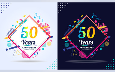50 years anniversary with modern square design elements, colorful edition, celebration template...