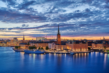 Fototapeta na wymiar Riddarholmen in Stockholm at sunset