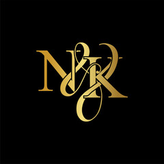 Initial letter N & K NK luxury art vector mark logo, gold color on black background.