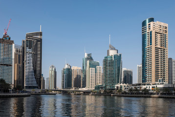 Fototapeta na wymiar Dubai, UNITED ARAB EMIRATES, May 2019 - Beautiful view on Dubai marina. UAE