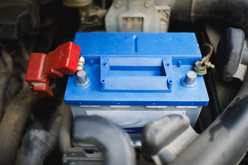 new lead-acid automotive electric battery replacement in old car