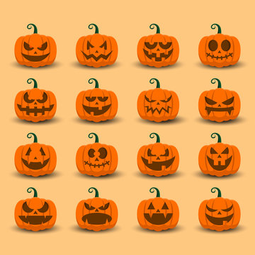  Halloween set pumpkins emotions icon design scary vector image