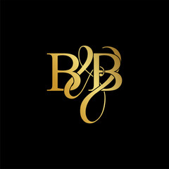 Initial letter B & B BB luxury art vector mark logo, gold color on black background.