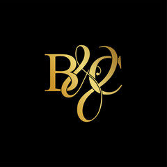Initial letter B & C BC luxury art vector mark logo, gold color on black background.