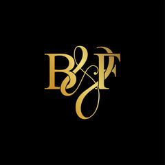 Initial letter B & F BF luxury art vector mark logo, gold color on black background.