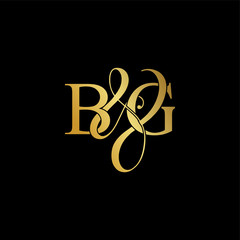 Initial letter B & G BG luxury art vector mark logo, gold color on black background.