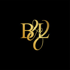 Initial letter B & L BL luxury art vector mark logo, gold color on black background.