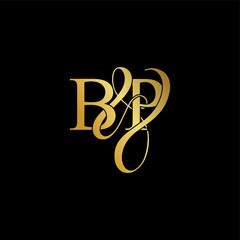 Initial letter B & P BP luxury art vector mark logo, gold color on black background.