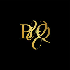 Initial letter B & Q BQ luxury art vector mark logo, gold color on black background.