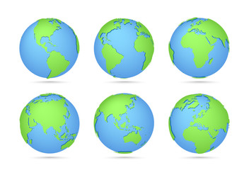 Globes icon collection. Three-dimensional map of the world. Planet with continents