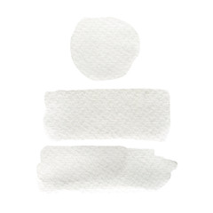 Set of paloma gray watercolor stains. Neutral tint color rectangle and round shapes. Hand drawn elegant elements on white isolated background