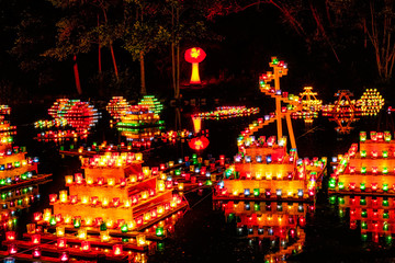 Fototapeta premium Kurpark Bad Zwesten, over 18.000 colorful lights transform the Kurpark annually into a romantic sea of lights.