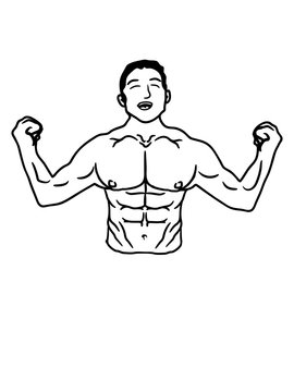 oberk&ouml;rper sixpack bodybuilder nackt sexy h&uuml;bsch kerl mann fitness training muskeln stark posen clipart design cool erfolg comic cartoon