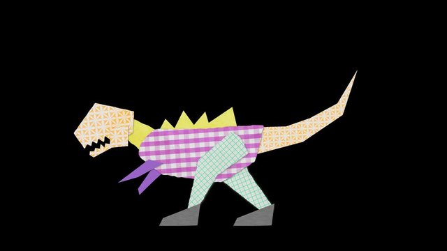  T-Rex paper cut out animation looping video with alpha matte at the end