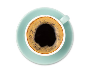 blue coffee cup top view isolated on white background. with clipping path.