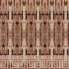 Tribal greek vector seamless border pattern. Textured wood style ornamental ethnic background. Greek key meander ornament. Geometric modern ornate design. Endless wood texture. Wallpaper. Fabric.