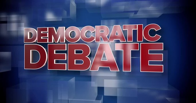 A red and blue dynamic 3D Democratic Debate news title page background animation.	 	