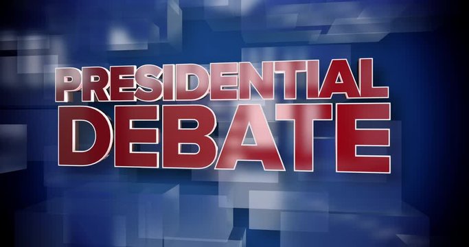 A red and blue dynamic 3D Presidential Debate news title page background animation.	 	