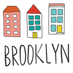 Brooklyn houses simple illustration on white background