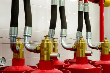 Fire extinguishing system. Red Cylinders.
